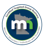 A green and white logo with the state of minnesota in it.