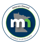 A green and white logo with the state of minnesota in it.