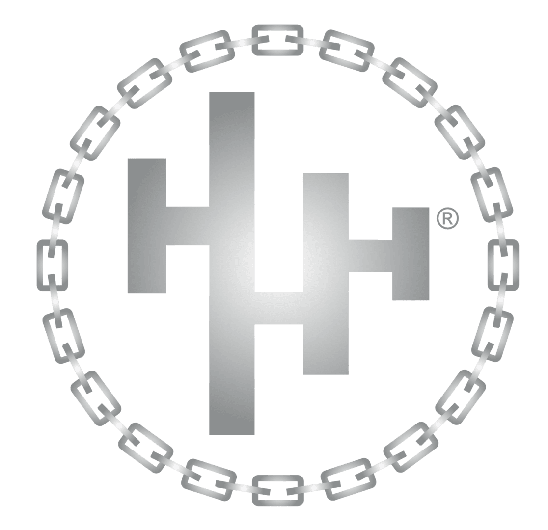 A chain link circle with the letter h in it.